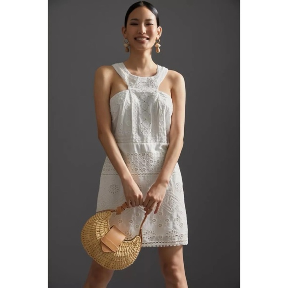Anthropologie Maeve Eyelet Halter Midi Dress‎ Size 6